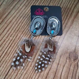 Paparazzi Silver and Turquoise Feather Earrings